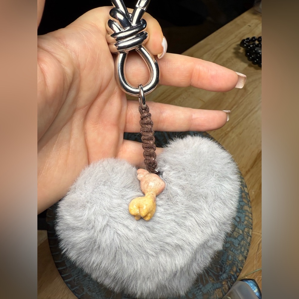 Bag Charm Upcycled Free People Puffy Heart and Coral Jade Deer